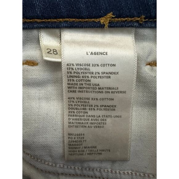 L'Agence Margot Skinny High Rise Neptune Jeans Sz 28 Black Satin Side Stripe USA - Picture 5 of 15